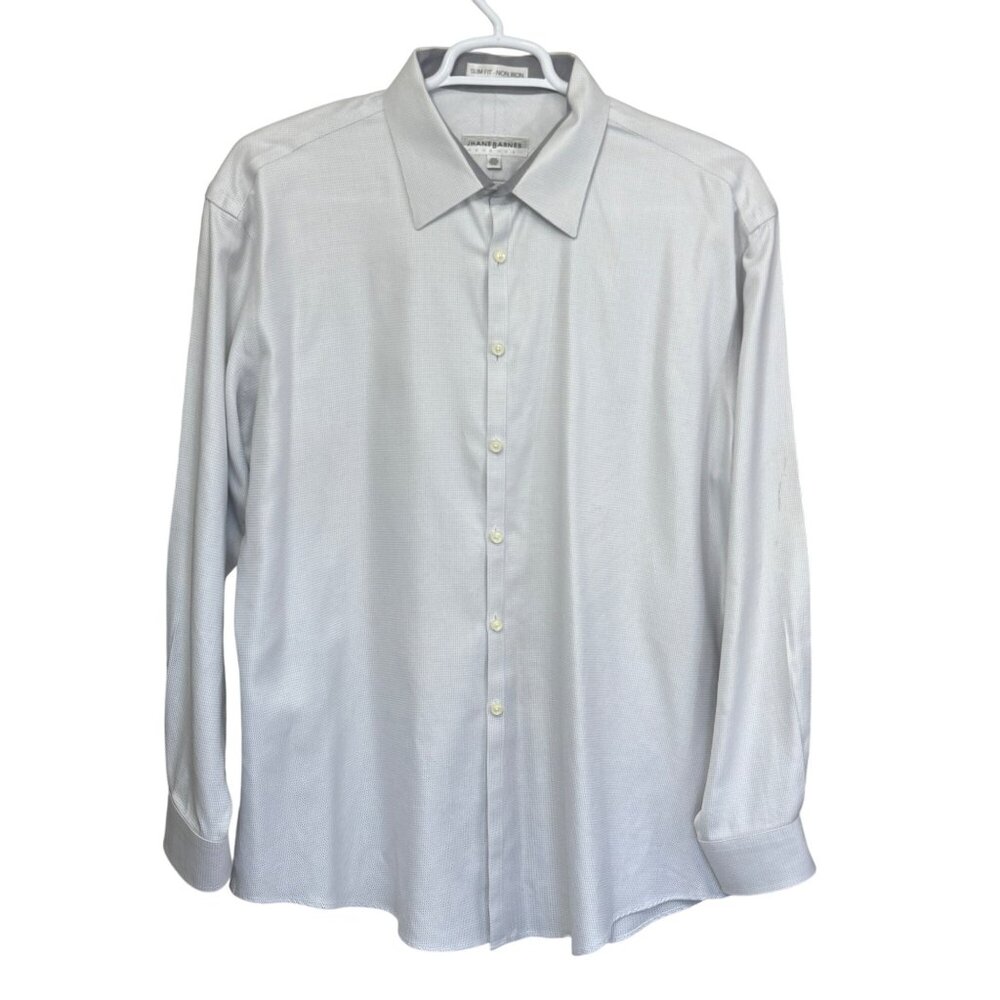 Jhane Barnes Dress Shirt Mens 17.5 34/35 Blue Microcheck 100% Cotton Slim Fit